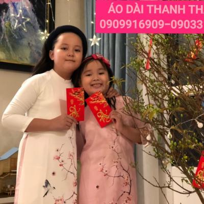 ÁO DÀI BÉ GÁI HOẠ TIẾT HOA ĐÀO